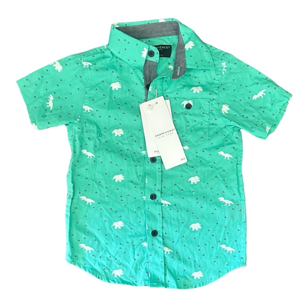 NWT EIGHTH AVENUE NEW YORK Toddler boys Dinosaur Button Down Shirt.